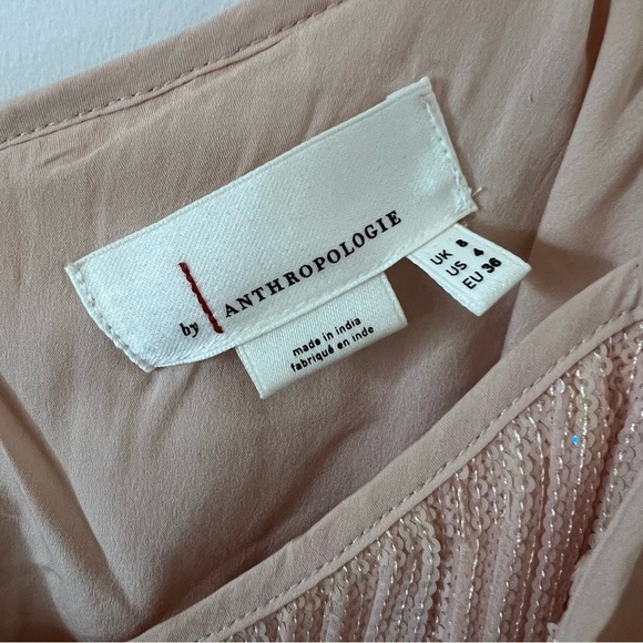 Anthropologie Powder Pink Sequin Spaghetti Strap Ruffle Hem Blouse |S| - Picture 7 of 8